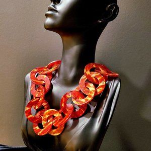 Red and cream acrylic statement necklace